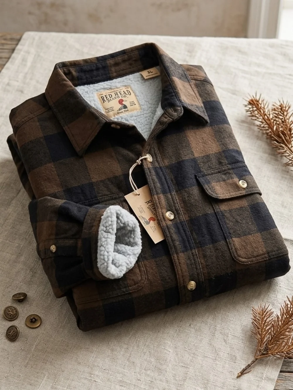RedHead Brown and Black Plaid Sherpa-Lined Button-Up Shirt - Picture 1 of 5